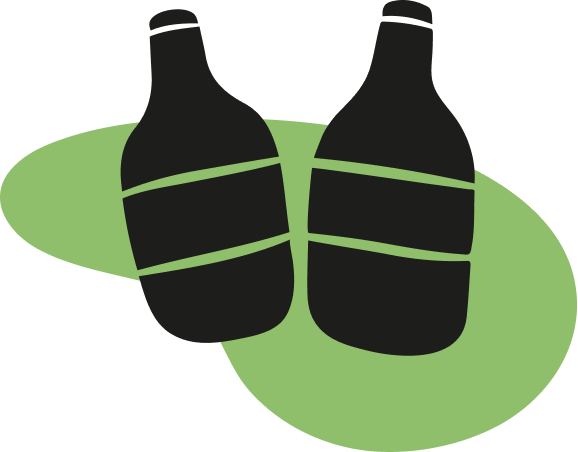 An illustration of two bottle together on a green background.